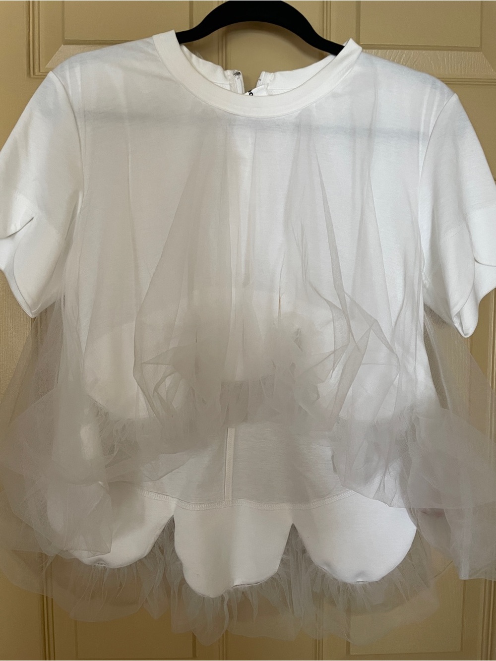 Noir Kei Comme Des Garçons White Tulle Layered Short Sleeve Top